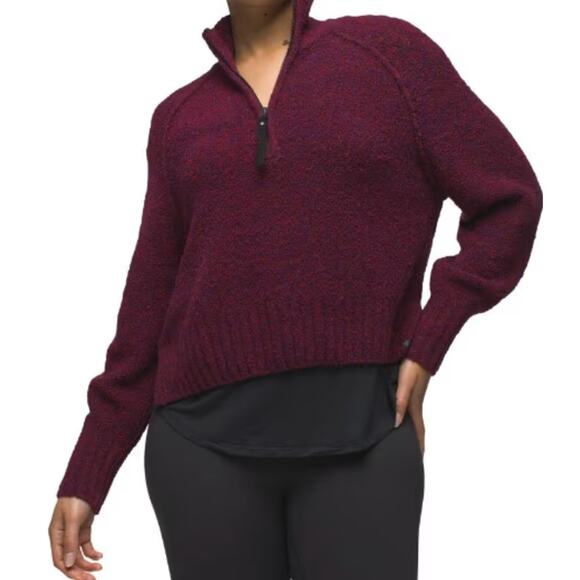 NWT Prana Blazing Star Purple Maroon Quarter Zip Pullover Sweater - Picture 1 of 4